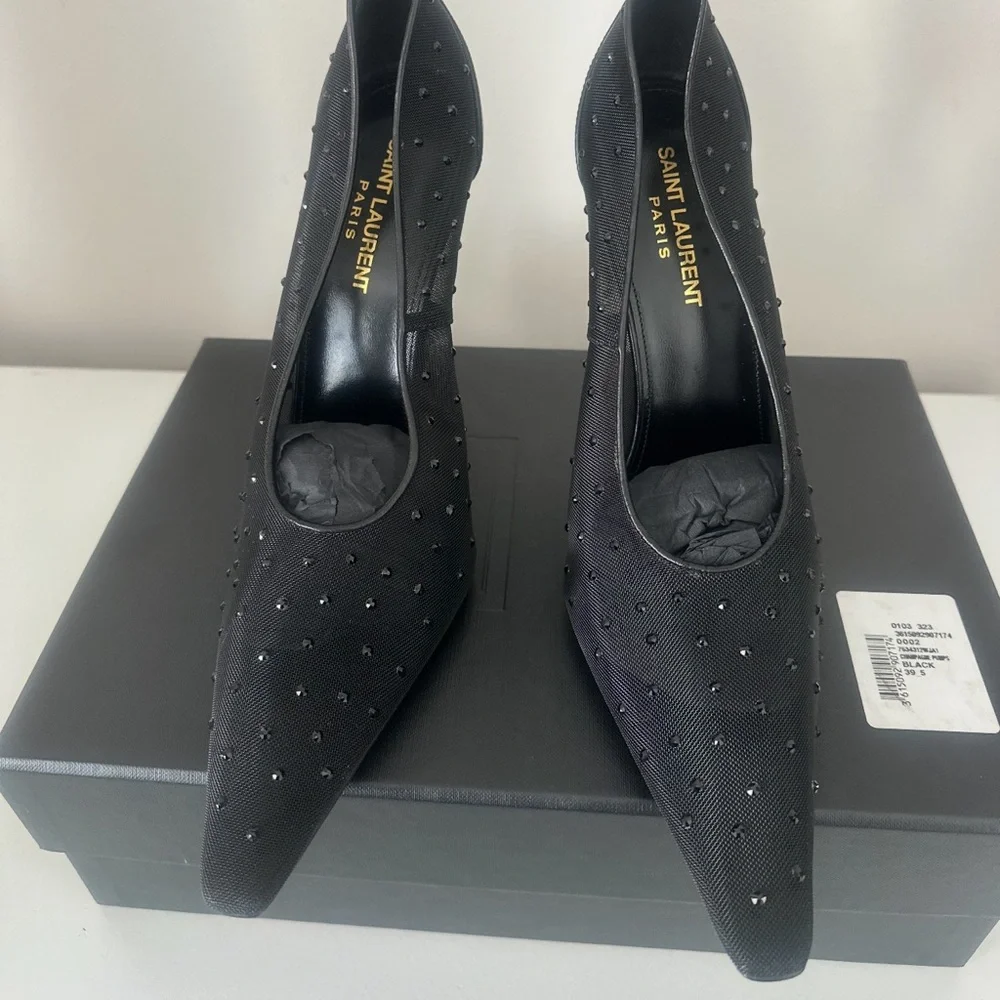 SAINT LAURENT Black anja pumps in rhinestone mesh 39.5 - Picture 2 of 7